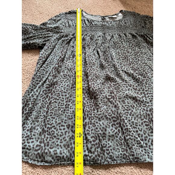 J Jill Women's Top Cheetah Print Blouse Green Lagenlook Career Professional XL - Picture 4 of 7